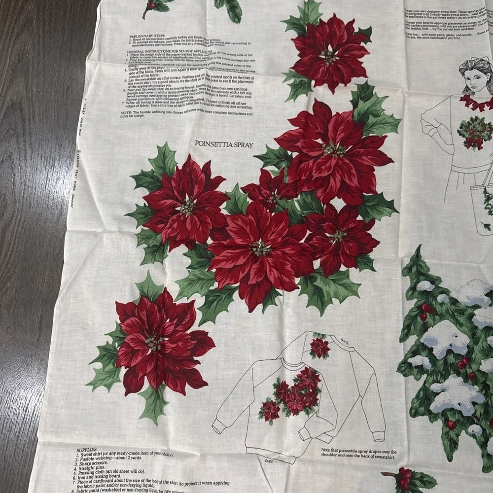 Christmas Greenery Wearable Art Cut & Sew Applique Panel Poinsettias Cranston